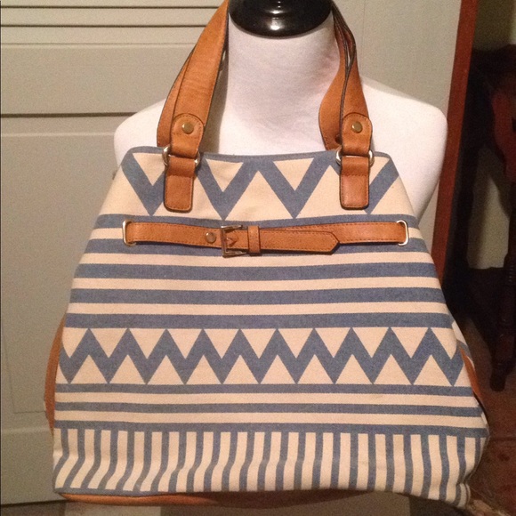Cato Handbags - Cato slate blue & cream chevron handbag